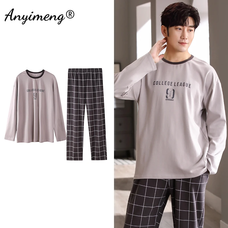 ملابس نوم طويلة الأكمام من القطن للرجال ، ملابس نوم رجالية ، بيجاما الحد الأدنى الكبير ، ملابس المنزل الترفيهية ، الخريف والشتاء ، L إلى 4XL ، جديد