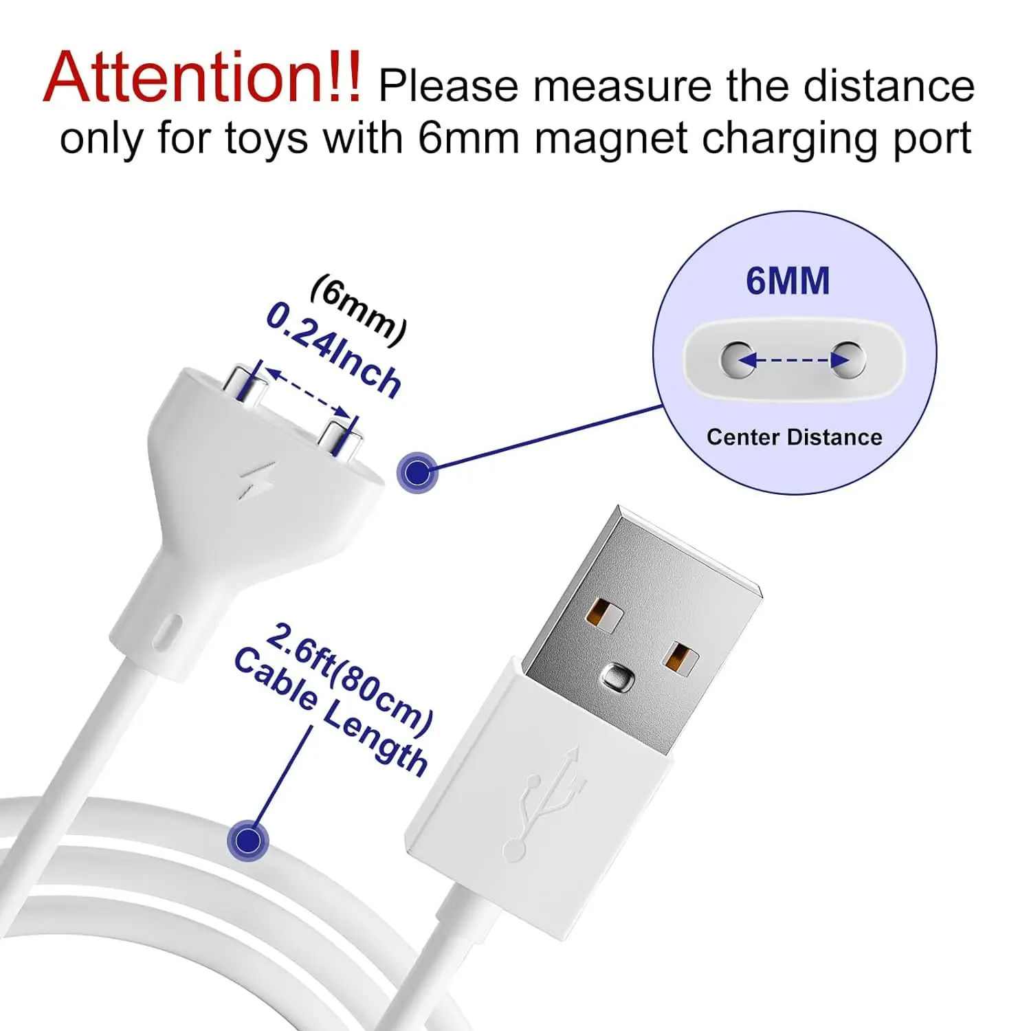 Magnetic USB DC Charger Cable Replacement Charging Cord For Rechargeable Toys Massagers Electric Toothbrush (6MM/0.24in)