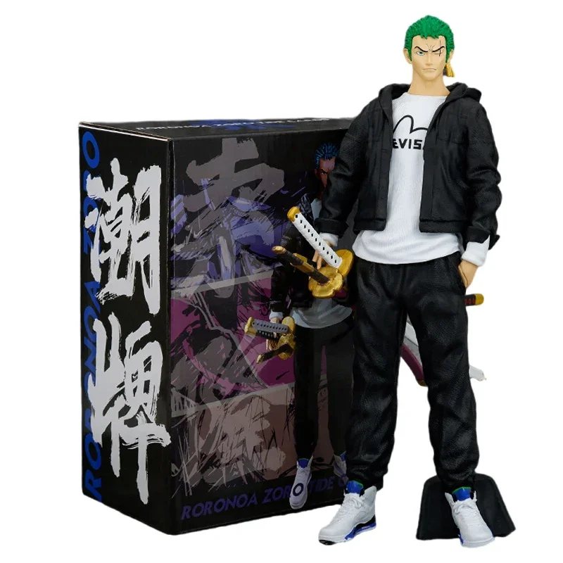 

30cm One Piece Anime Figures Tide Brand Roronoa Zoro Three Knives Standing Action Figure PVC Collection Model Car Ornaments Toy
