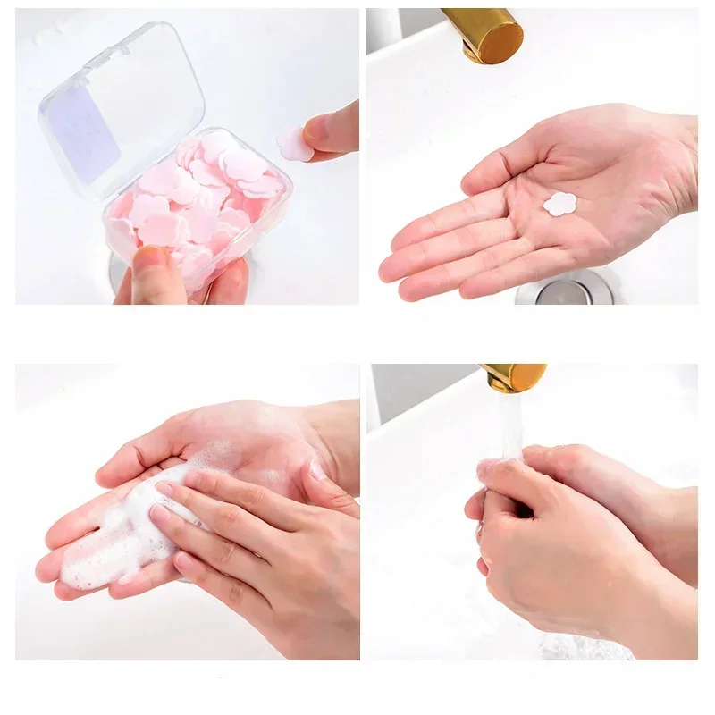 Disposable Mini Petal Soap Paper for Children Hand Washing Cleaning Soap Sheets Paper Outdoor Portable Flakes Toilet Soaps