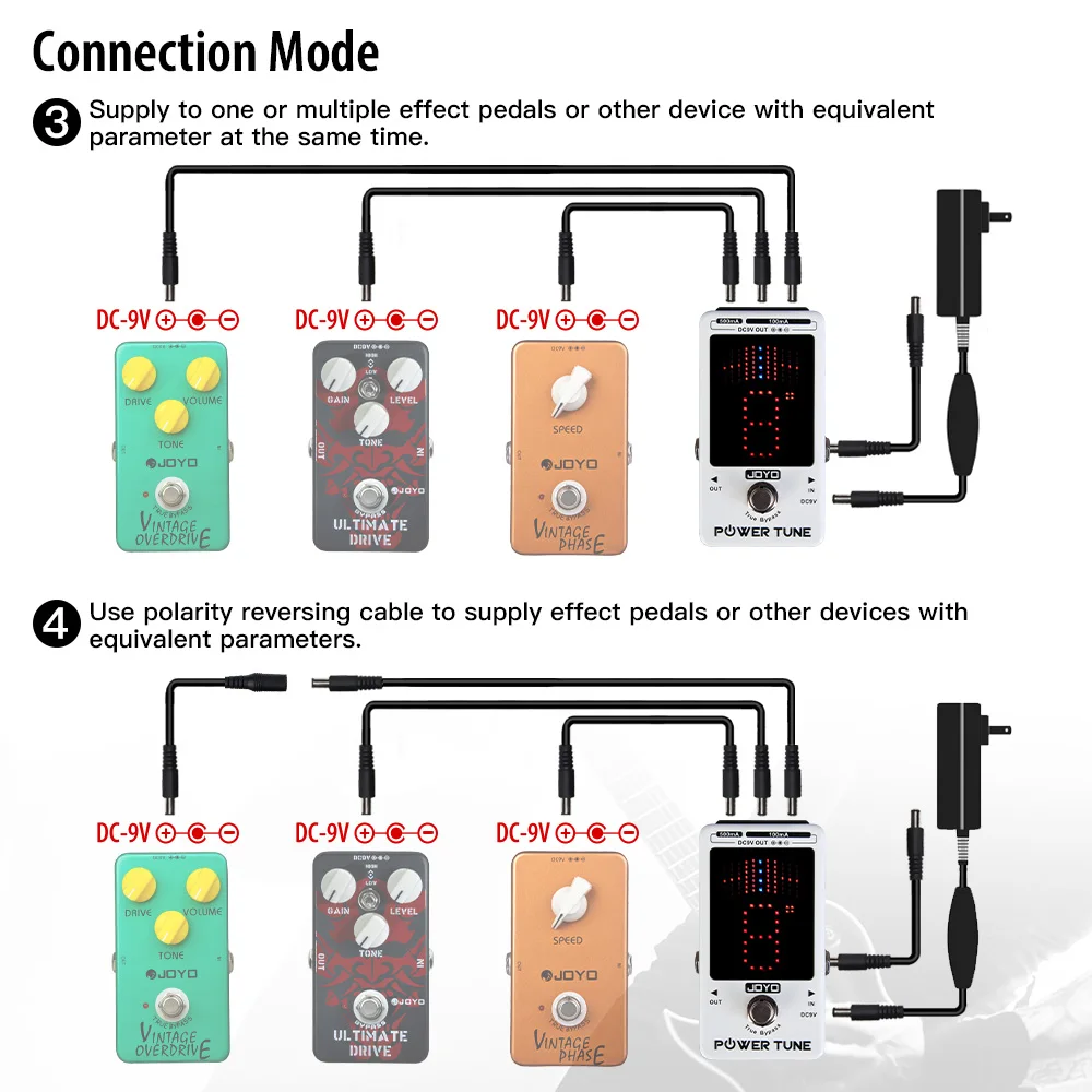 JF-18R POWER TUNE Tuner Pedal Power Supply & Guitar Tuner 2 in 1 Low Noise 8-Cha