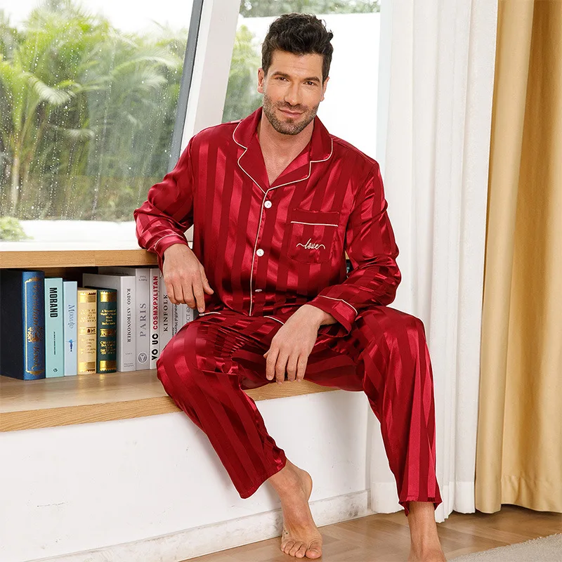 

2023 Summer Men's Pajamas Solid Color Thin Trend Simulation Silk Pajamas Casual Simple Breathable Silk Two-Piece Men's Pajamas