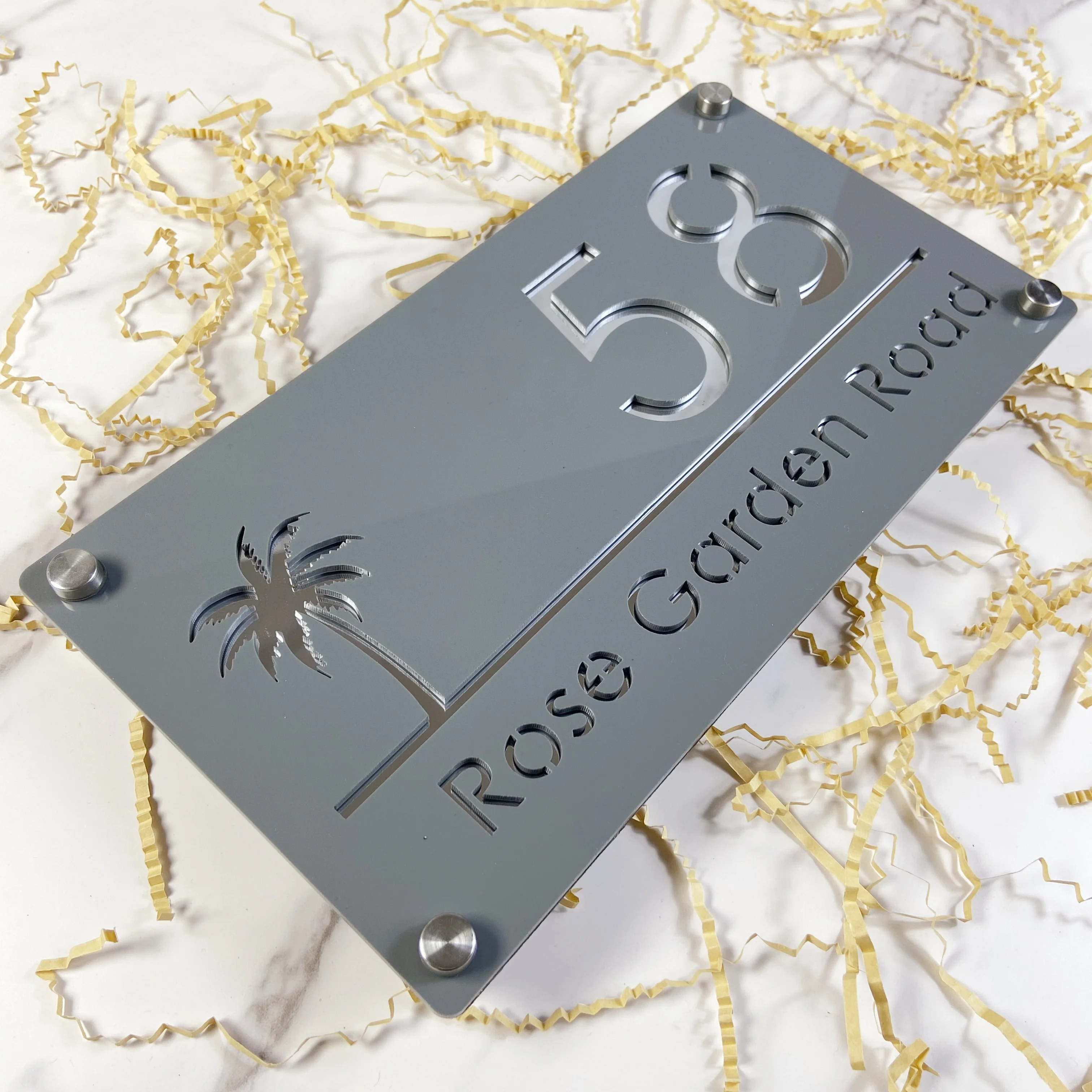 Modern Decor Personalized Custom Acrylic Palms Tree Seaside House Number Sign Plate Outside Address Name Door Wall Room Plaque