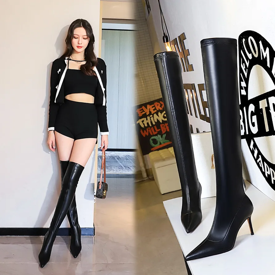 

Over The Knee Stiletto Pointed Toe Boots Fashionable and Sexy Nightclub Concise Woman Shoes Skinny Long Pumps Size 34-43