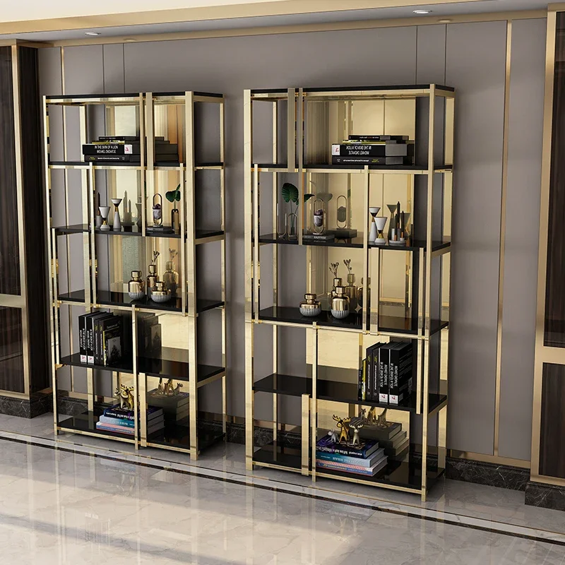 Modern office bookshelf living room partition display shelf Nordic luxury bookcase stainless steel floor shelf