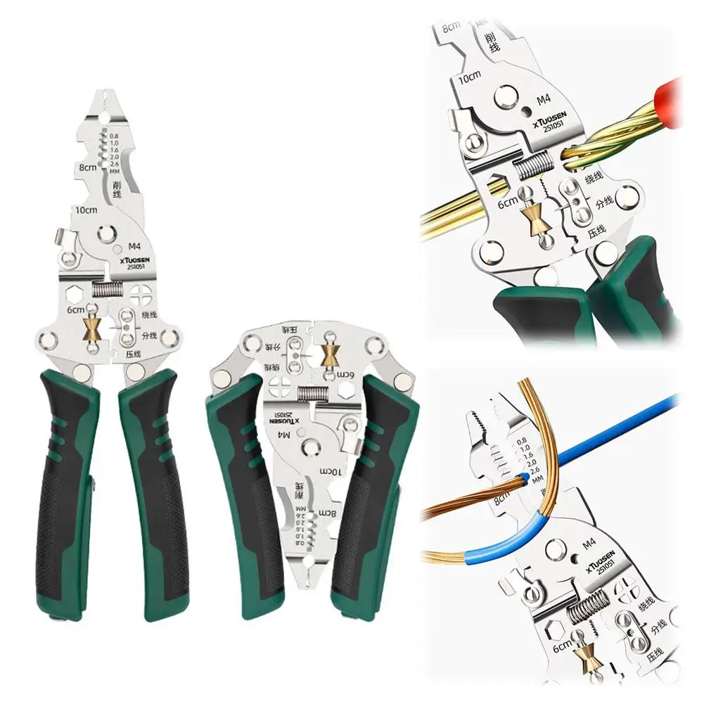 Versatile Foldable Electrician Tool with Wire Stripping & Voltage Testing Capabilities