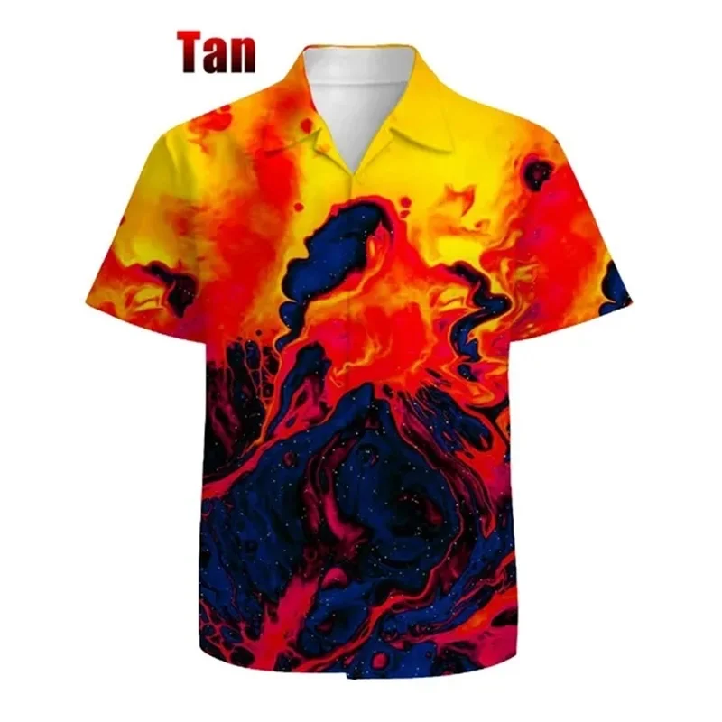 thumbnail image 1 of Camisa con estampado de pigmento en 3D para hombre, camisa informal de moda de manga corta con botones, camisas y blusas de talla grande para hombre, 1 of 5