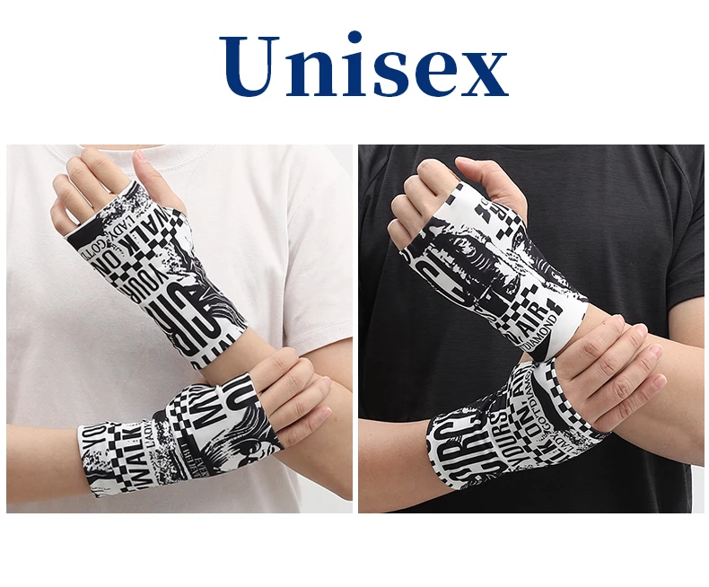 1 Pair Sunscreenice Ice Silk Gloves Punk Motorcycle Gothic Hip-hop Men's and Women's Cosplay gloves Fingerless Sleeve Cycling