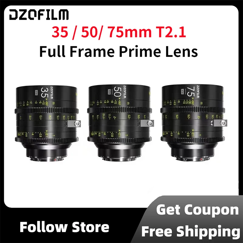 

DZOFilm VESPID Cyber 35 / 50/ 75mm T2.1 Full Frame Prime Lens (PL & EF Mounts) 3-Lens Kit (35/50/75mm)