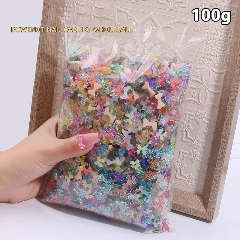 

100g Mix Colorful Ribbon Bowknot Nail Art Charm 3D Transparent Candy Colorful Nail Decoration DIY Nail Parts Nail Jewelry