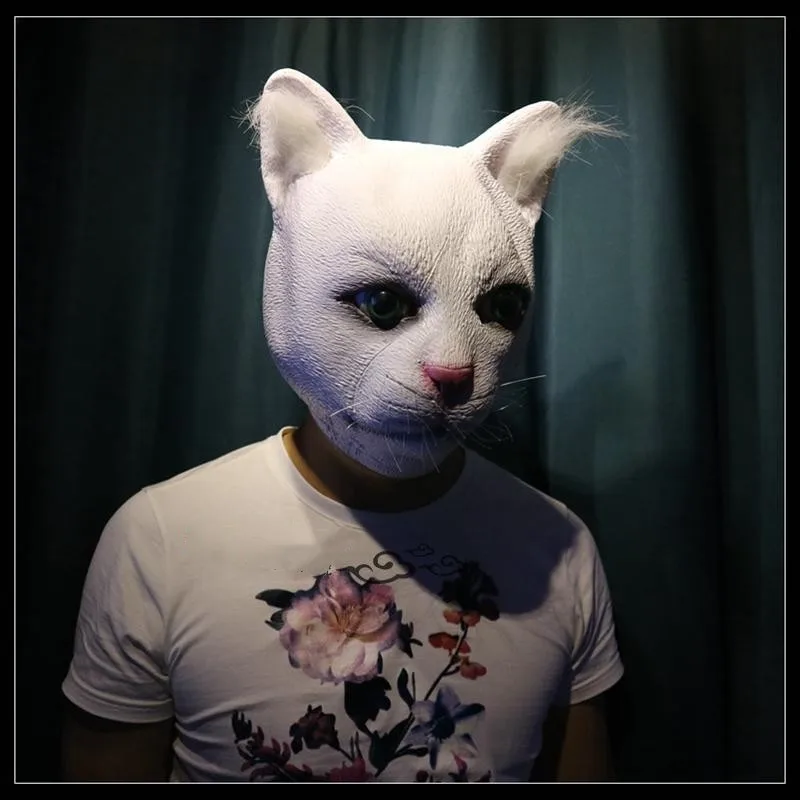 Cosplay Latex Cute White Cat Mask Halloween Horror Black Cat Mask