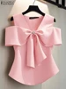 Women Summer Bow Tie Blouse 2025 ZANZEA Elegant Solid OL Work Shirt Casual V Neck Sleeveless Holiday Tops Stylish Party Blusas
