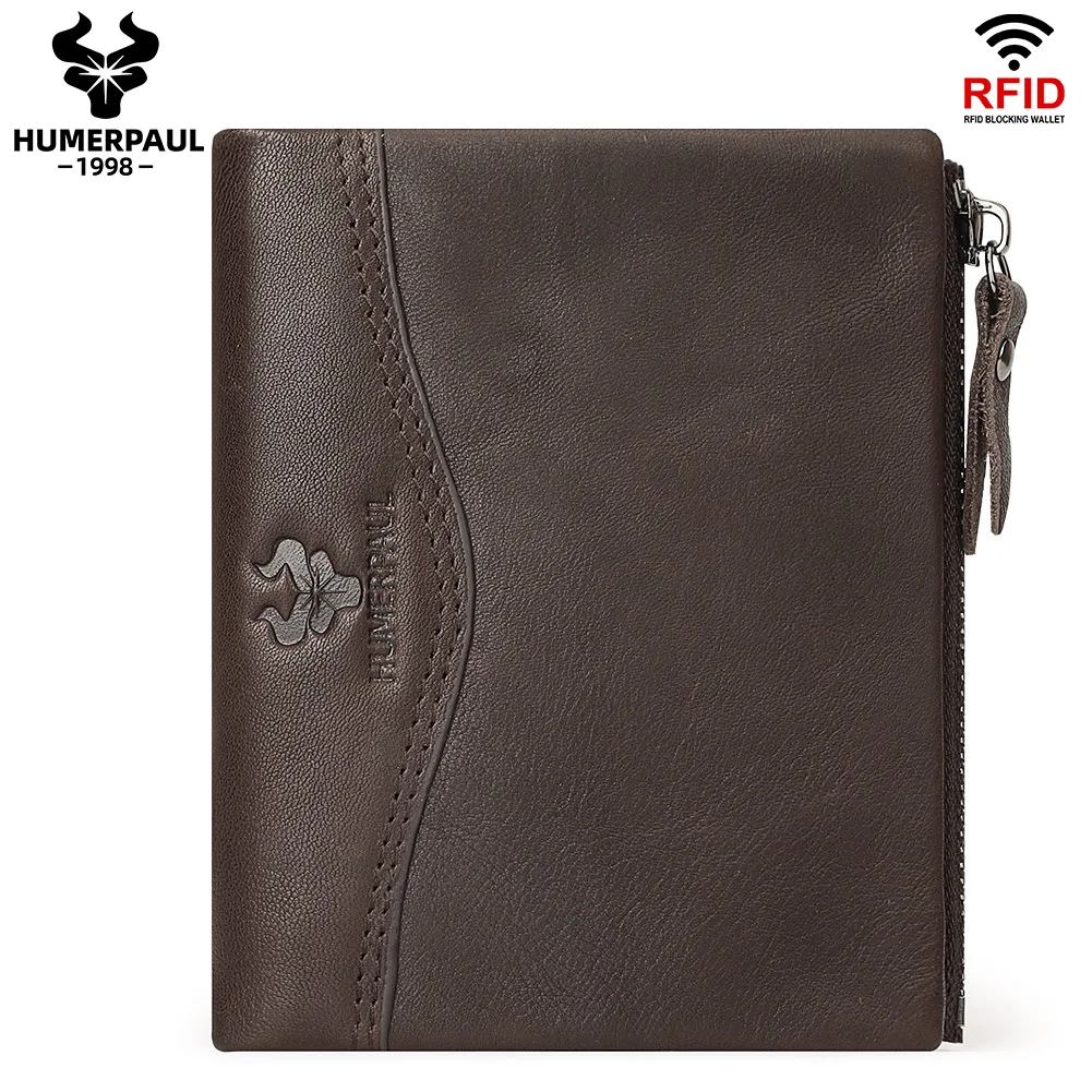 LAREET RFID-Blocking Genuine Leather Men's Wallet with Card Holder and Coin Pocket