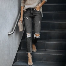 

Ripped Jeans Trousers Women 2022 Personalized Knee Hole Stretch Slim Fit Denim Pants Cyber Y2k Street Style Casual Bottoms S-2XL