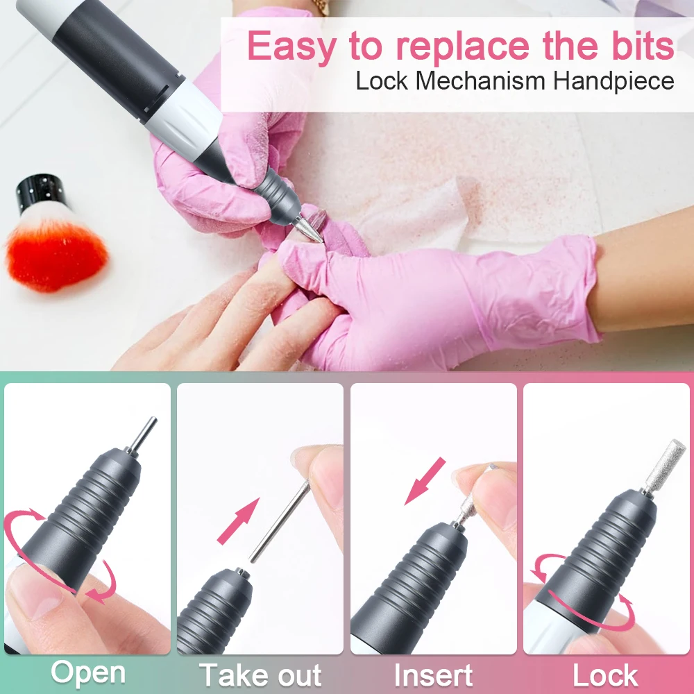 Professional 35000 RPM Electric Nail Drill Machine for Nails Milling Cutter Sets Manicure Electric Nail Sander Pedicure File 6