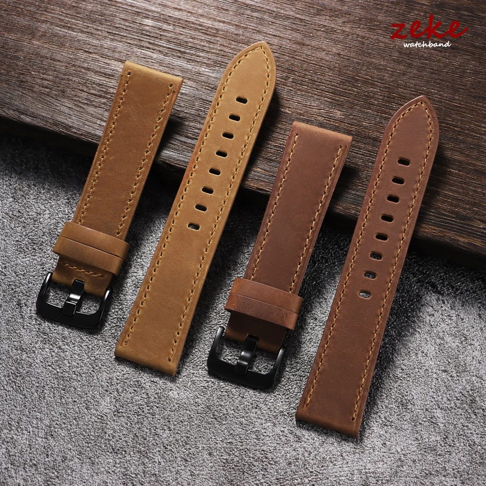 Premium Calfskin Leather Watch Strap - Dark Brown, Black, Blue