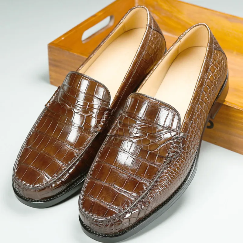 Authentic Crocodile Trendy Genuine Outsole Business Formal Shoes Men Casual Loafers Men's Leather Suede Shoes Oxford
