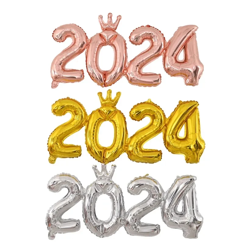 Happy New Year 2024 Aluminum Foil Balloons Gold Silver Number Crown Balloon  For Christmas Wedding Party Decor Globos Photo Props - AliExpress