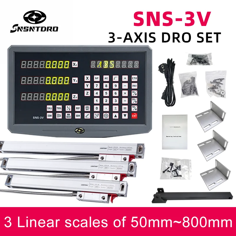 SNS-3V DRO Digital Readout Kit AC110V/220V Display and 3 Pieces 50-800mm Linear Scale Encoder for Milling Lathe Machine - AliExpress