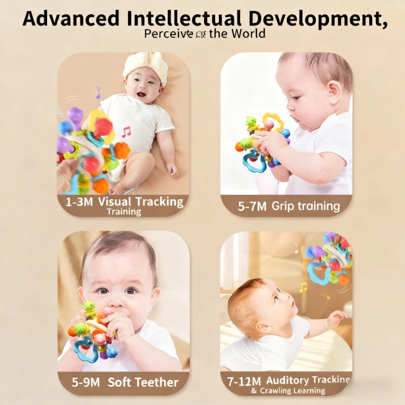 Baby Toy Manhattan Round Ball Soft Silicone Hand Grab Ball Rattle Infantil Chewable Teether Toy for Infant 0-12months Montessori