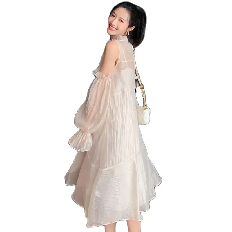 Spring Summer Pregnant Women Dress Suits Sweet Ruffled Collar Shoulderless Maternity Chiffon Party Dresses Beach Clothes