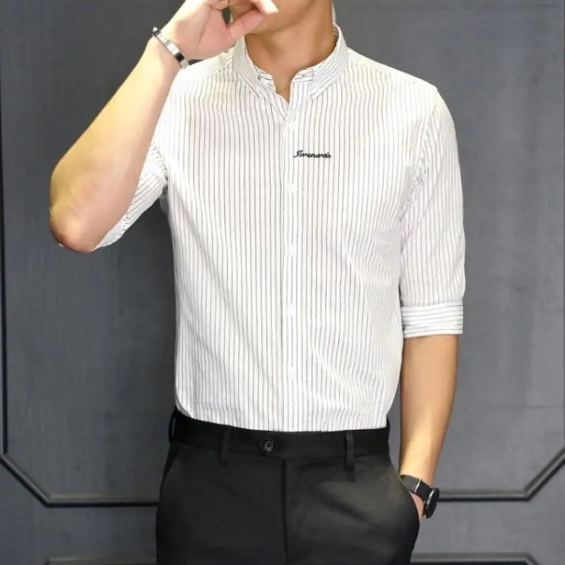 Summer New Business Leisure Commuter Top Fashion Button Simplicity Striped Polo Collar Half Sleeve Temperament Versatile Shirt