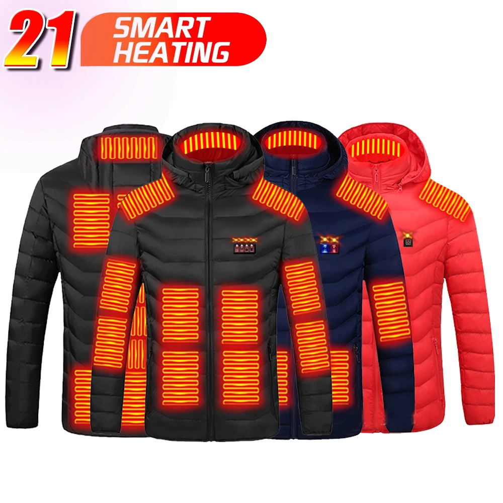 21 Areas Heated Jackets Winter Warm Long Sleeve USB Heated Vest Men Women Electric Heating Jackets Coat Clothing