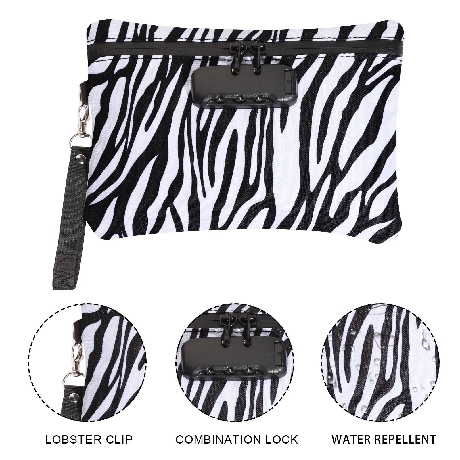 Pocket Size Zebra Striped Pouch Bag with Zipper and Lock Smokers Stash Pouch
