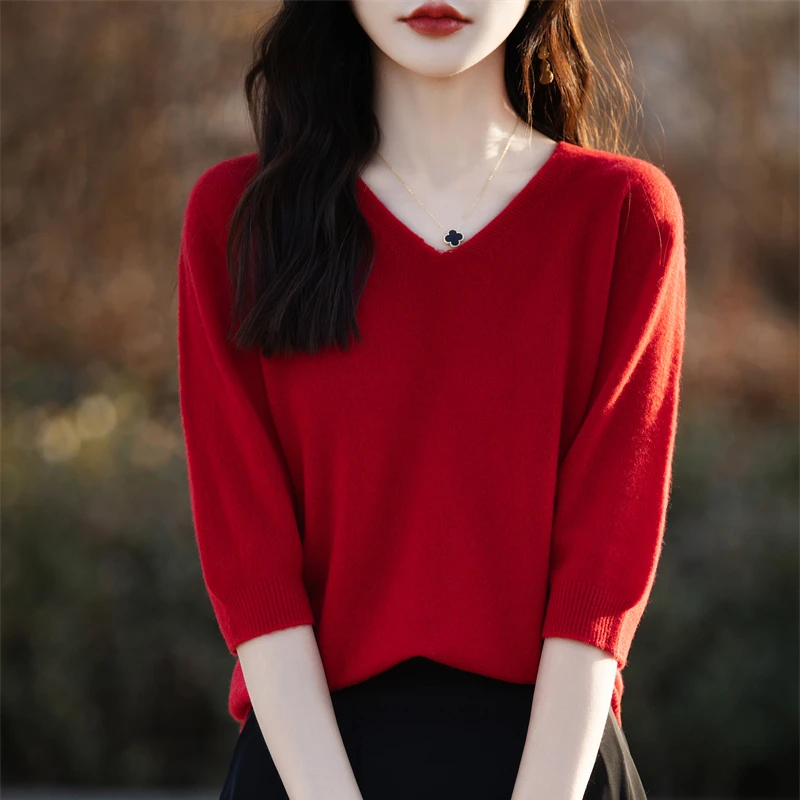 2025 100% ميرينو الصوف محبوك سترة بأكمام قصيرة خط...