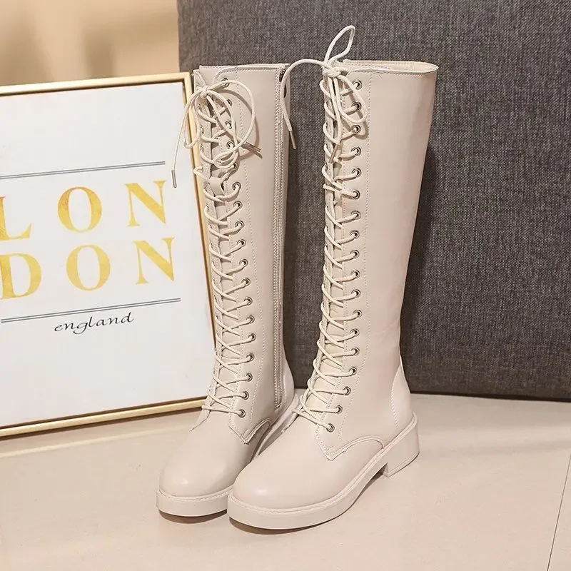 Footwear With Laces Shoes For Woman Middle Heel Lace-up White