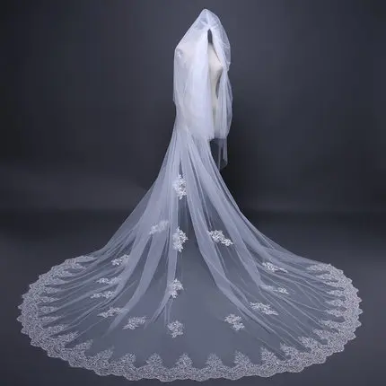 2022 New 4 Meters Two Layer Lace Tulle Long Wedding Veil New White Ivory 4 M Bridal Veil with Comb Velos De Novia 400CM