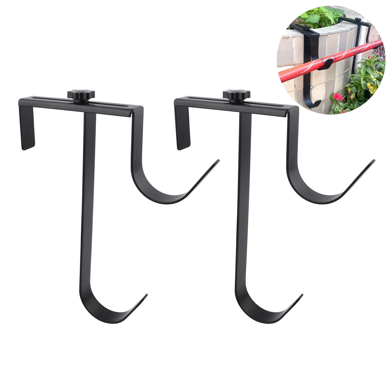 

2pcs Pool Pole Hanger Outdoor Accessories For Fence Heavy Duty Double Hook Skimmer Adjustable Width Yard Easy Install Metal