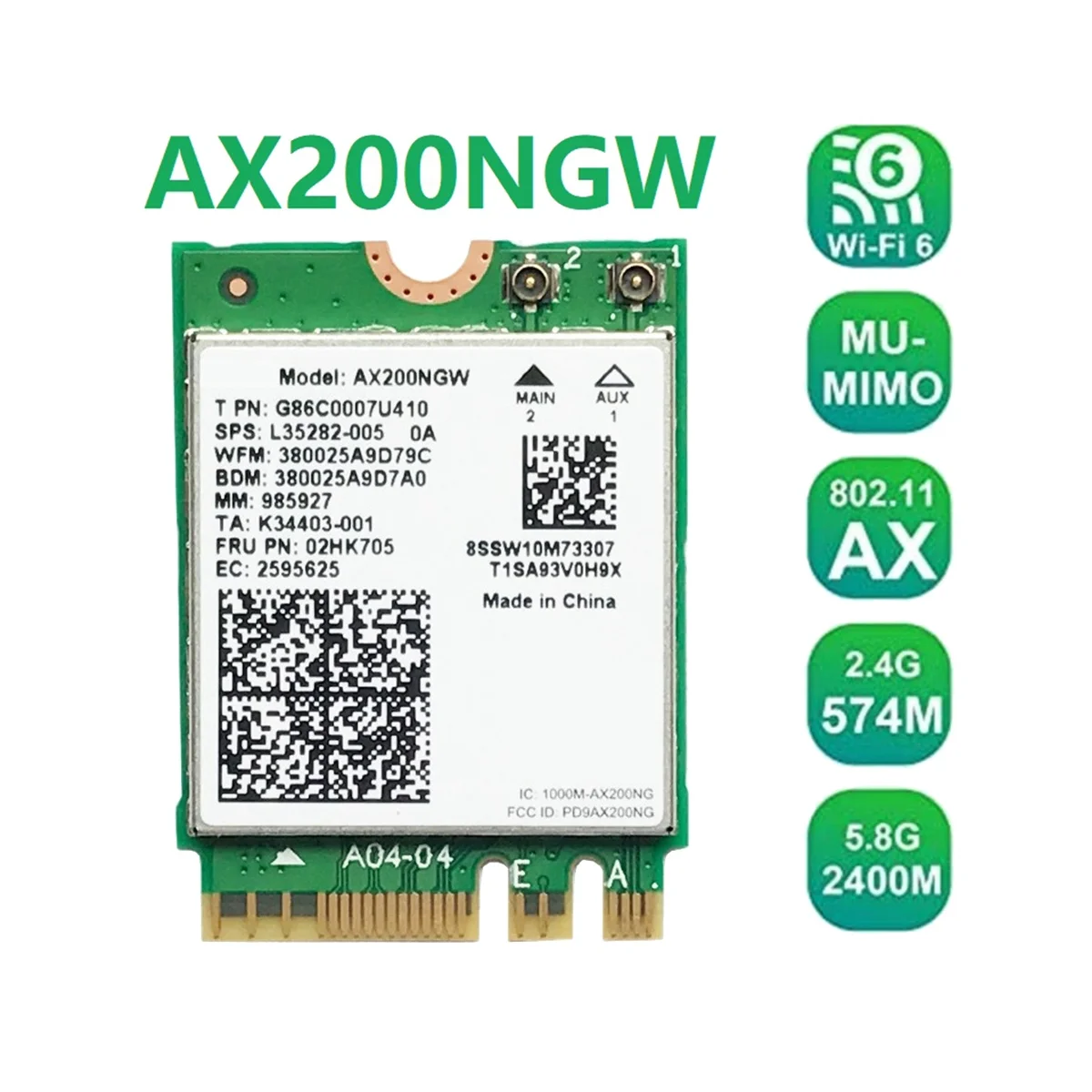 

AX200 AX200NGW Network Card M.2 NGFF WiFi Card Bluetooth 5.0 WiFi 6 2.4G/5G 802.11Ac/Ax WiFi Wireless Adapter Card