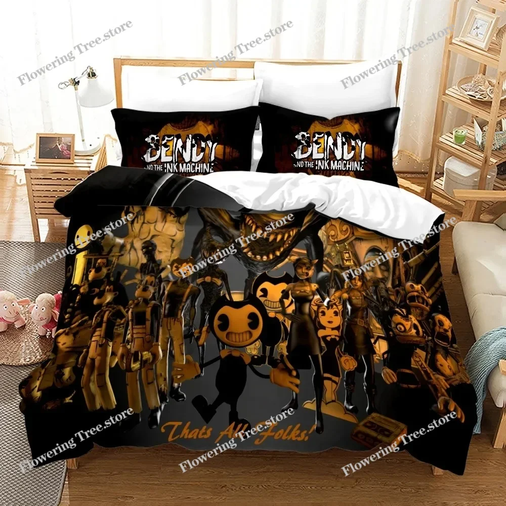 3D Printed Bendy N Ink Machine Bedding Set Pillowcase Duvet Cover Double Twin Full Queen King Adult Kids Bedclothes Quilt Cover 3