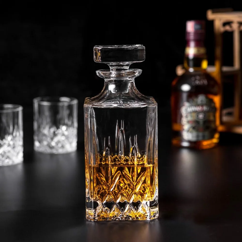 

ifts for Men Dad Cups Whiskey Decanter And Glasses Set in Unique Gift Box - Original Crystal Liquor Decanter Set For Bourbon