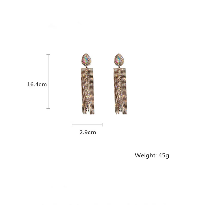 Black Gold Color Water Drop Crystal Earrings Oversize Long Tassel Rhinestone for Women drop earrings dangle earrings crystal earrings long earrings crystal tassel earrings