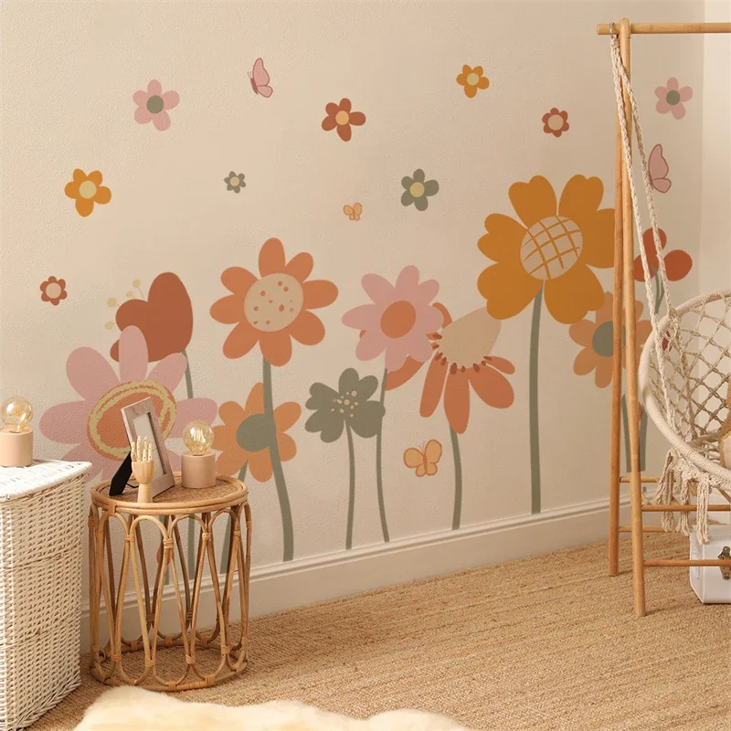 Wall Stickers Boho Floral Wall Stickers for Kids Rooms Children's Nursery Vinyl Sweet Flowers Wall Decals Baby Girls Room Bedroom Home Decor