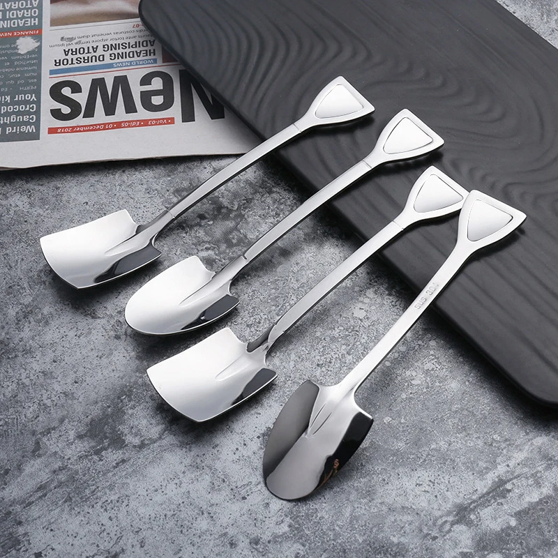 

304 Stainless Steel Coffee Spoon Creative Retro Dessert Shovel Watermelon Ice Cream Spoons Tip Flat Shovel Gift Tableware Home