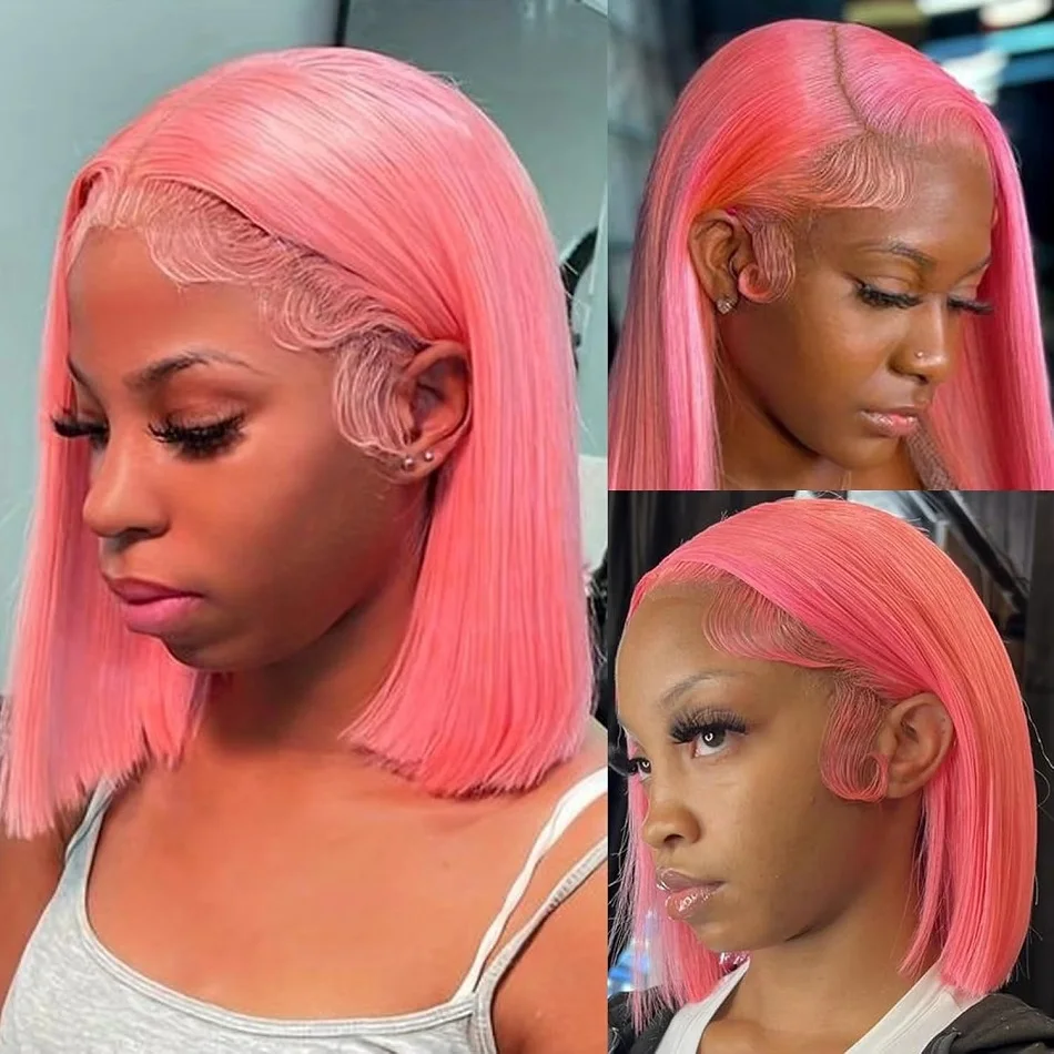 Pink Bob Lace Front Wig Human Hair 13x4 Colored Short Hot Pink Bob Wig Pre Plucked Natural Hairline With Baby Hair 10 12 14 Inch human hair wig human hair extensions lace front wig human hair wigs front lace wig