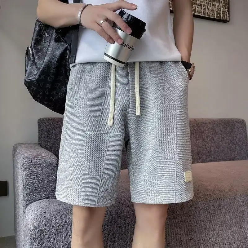 Summer New Solid Color Fashion Elastic Waist Knee Length Pants Man High Street Casual Loose Pockets Thin Drawstring Trousers