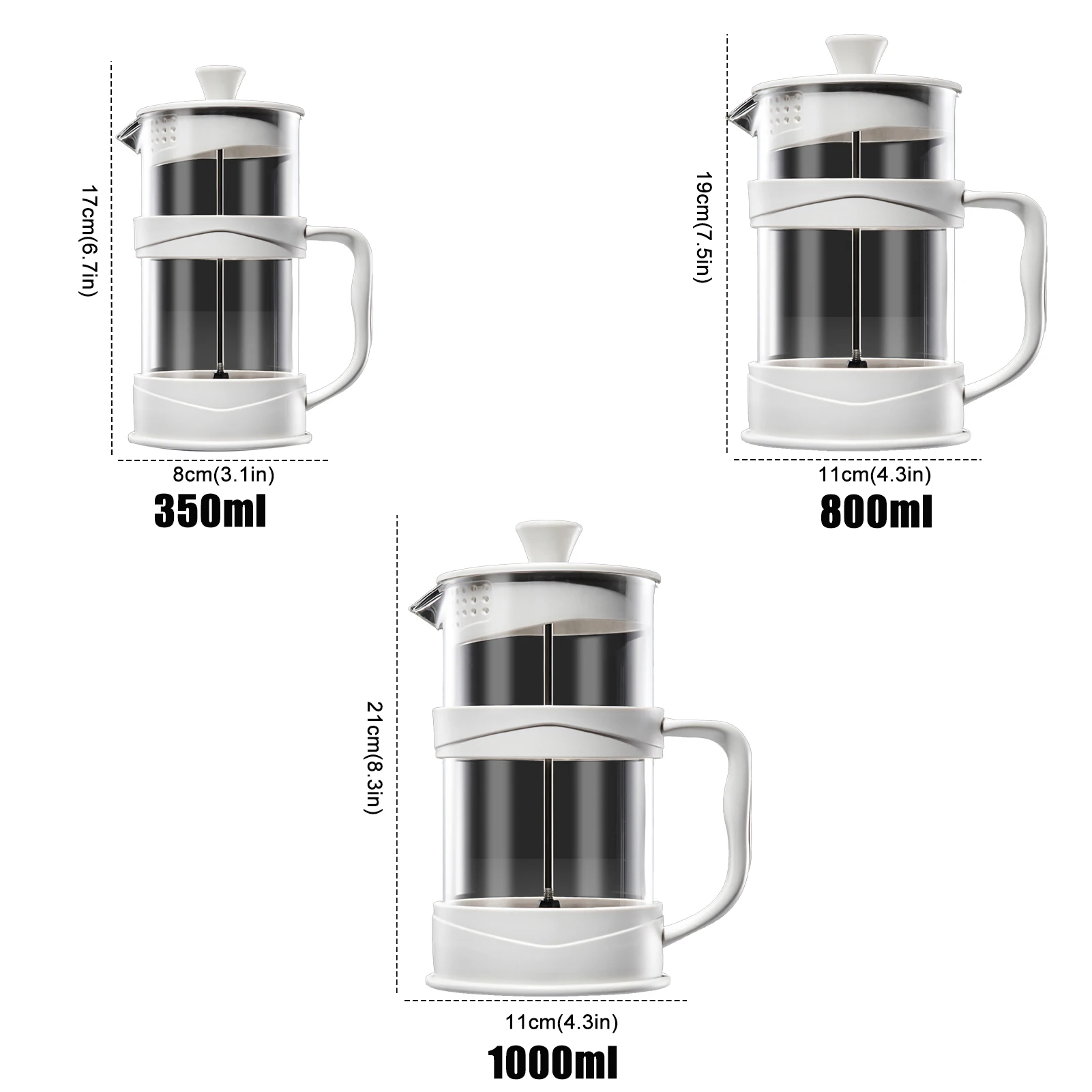 Multifunctiona French Press Coffee Maker Camping Mini Tea Press of Stainless Steel Filter and Heat Resistant Glass Coffee Maker
