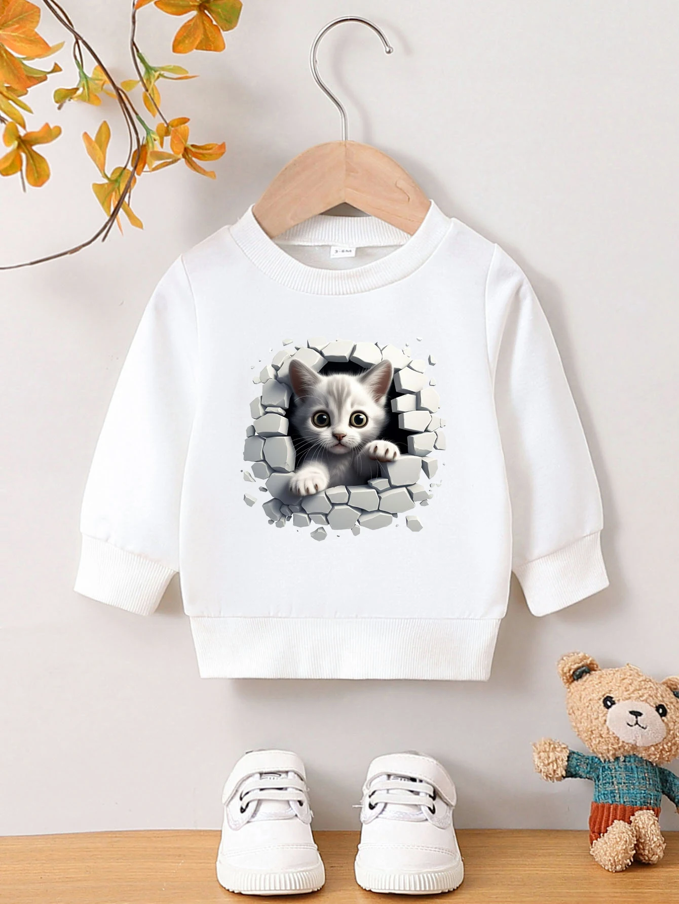 Autumn And Winter Baby Boy Round Neck Long Sleeved Casual Cute Cartoon Hoodie Suitable For Ages 1-2