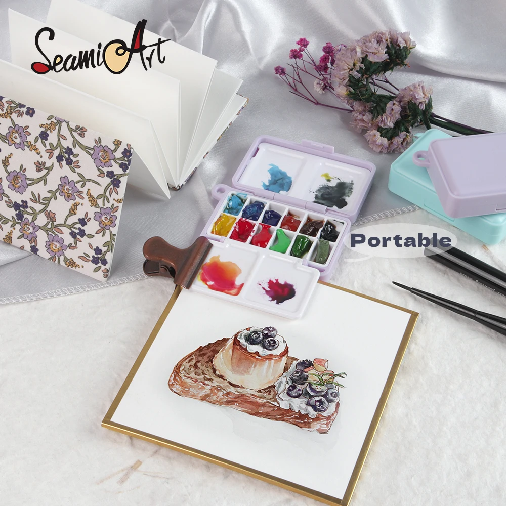 SeamiArt 1pc Mini Portable Travel Plastic Painting Box for Watercolor Paint Subpackage 2 Color Options 2