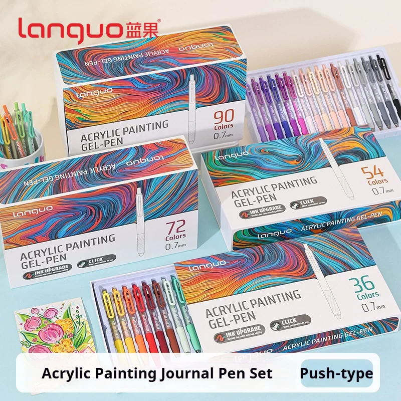Acrylic Painting Gel Pen Set 36/90 Colors Retractable 0.7mm Handbook Marker Pens