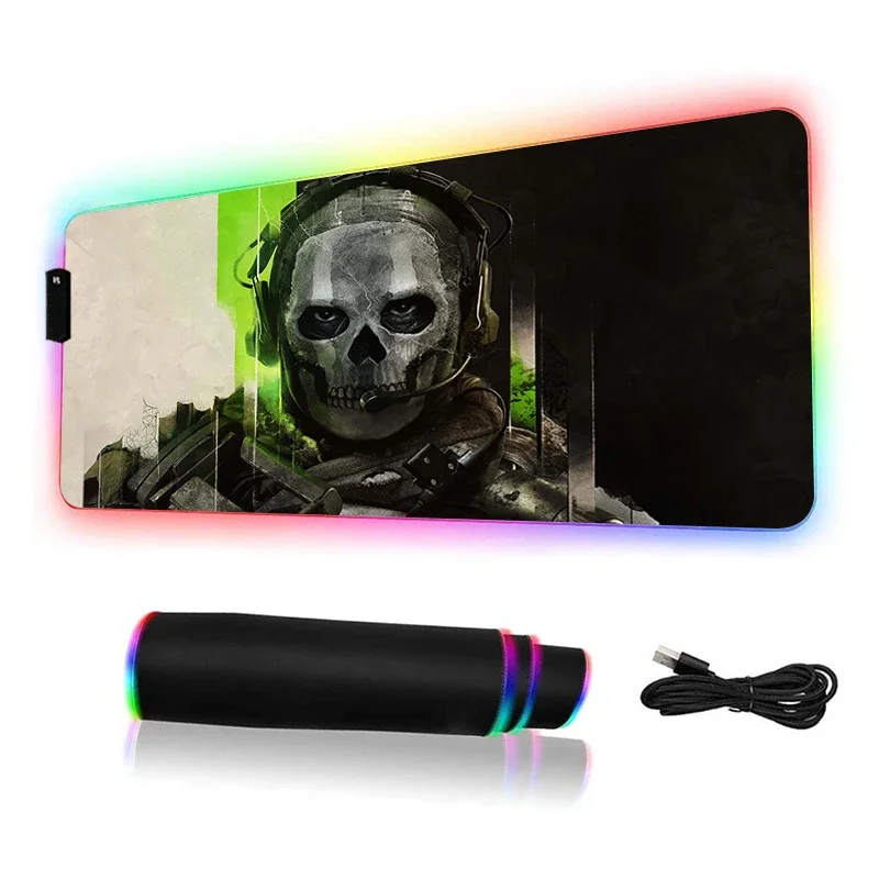 

Call of Duty Mouse Pad RGB Pc Gamer Cabinet Ghost Face Desk Mat Xxl Keyboard Computer ковер Gaming Accessories Luminous Mousepad