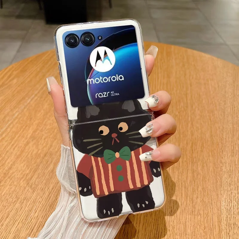 Adorable Cat-Themed Clear Hard Folding Phone Case