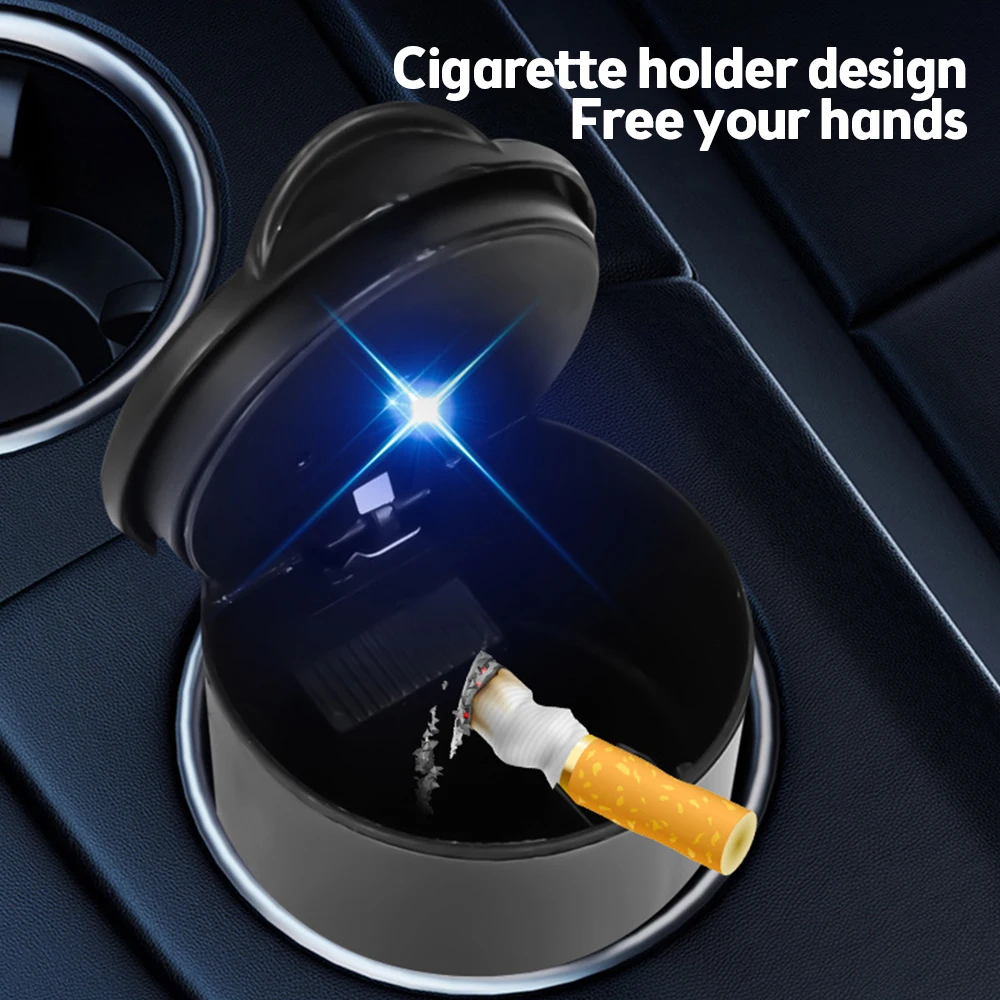 Car Ashtray with LED Light Cigarette Cigar Ash Tray Container Smoke Ash Cylinder Smoke Cup Holder LED Colorful Ashtray