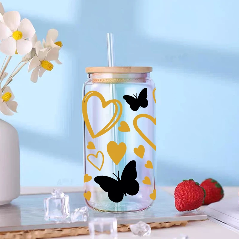 UV DTF Transfers Stickers, Cup Wraps, Love Printed for DIY Glass, Ceramic Metal Leather, Valentine's Day, 3D, 16oz D9667