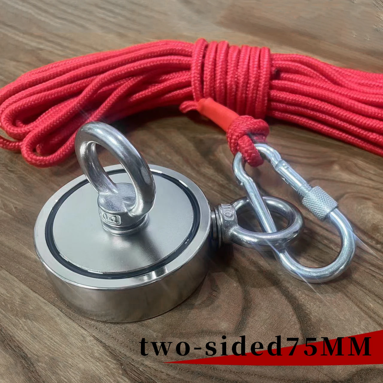 Heavy-duty salvage magnet kit, double-sided 75mm + 10m rope strong neodymium magnets for river and ocean salvage