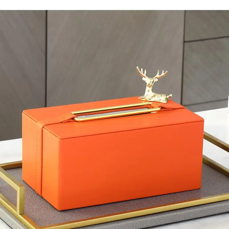 

Roll Square Holder Rectangular Bird Metal Decorative Ornaments Storage Tissue Napkin Deer Decor Paper Leather Box